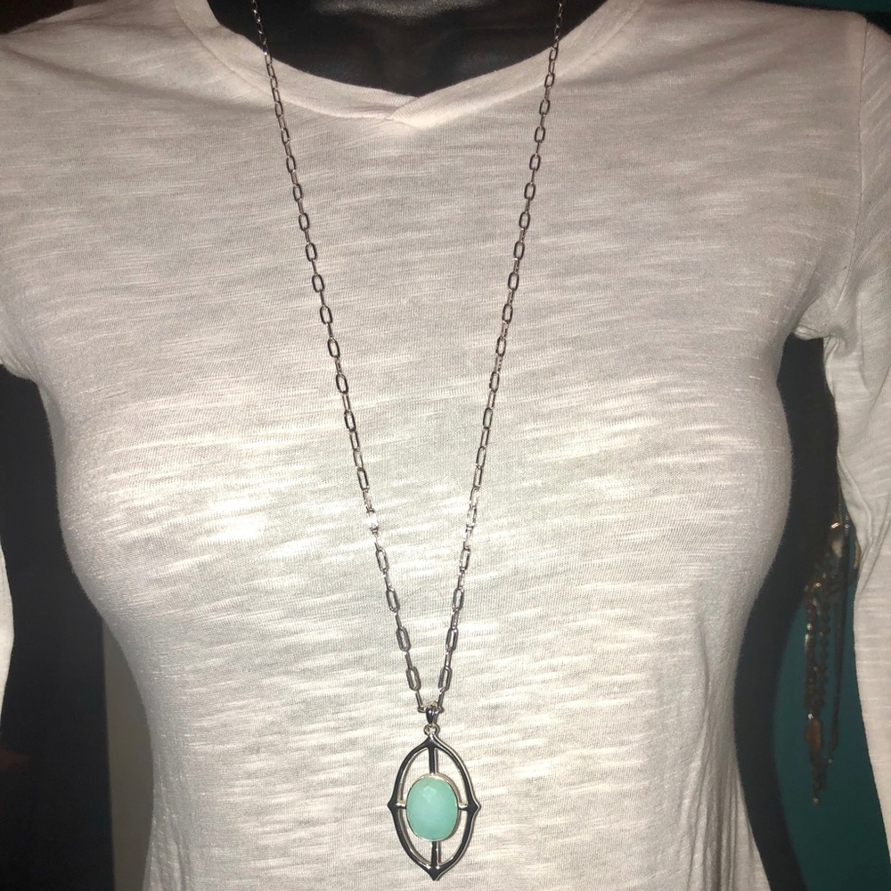 Stella & Dot silver Necklace w/Teal stone